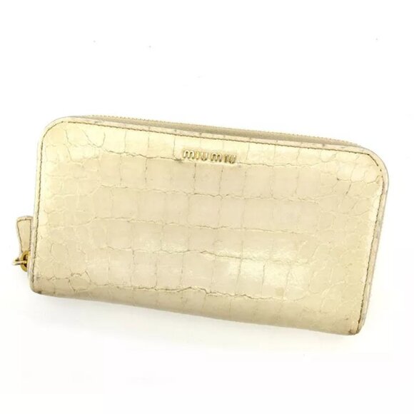 miumiu Wallet Purse Long Wallet Beige Gold Woman Authentic Used - Picture 1 of 6